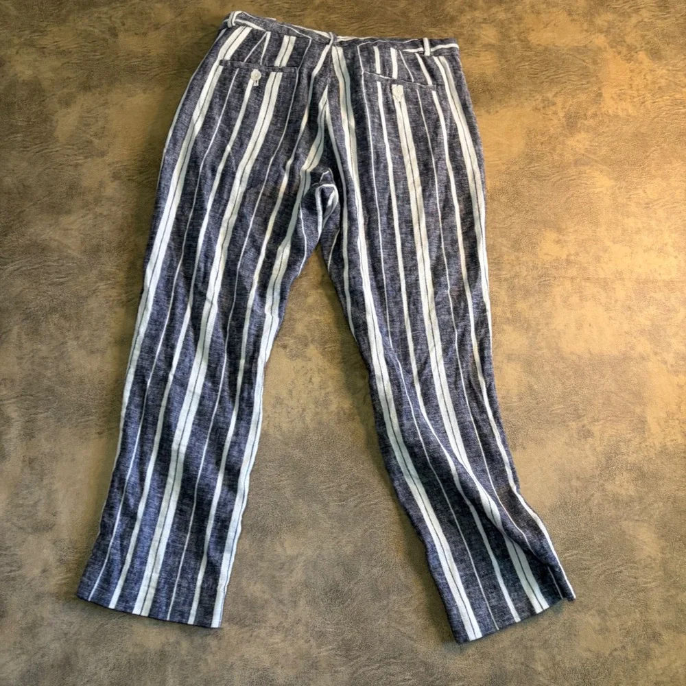 Banana Republic Avery Pants Womens‎ 4 Blue White Striped Linen Blend 459709-00